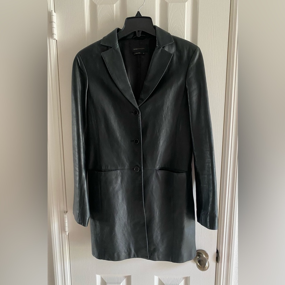 BCBG Maxazria Women’s Black Leather Classic Jacket Coat Size 8